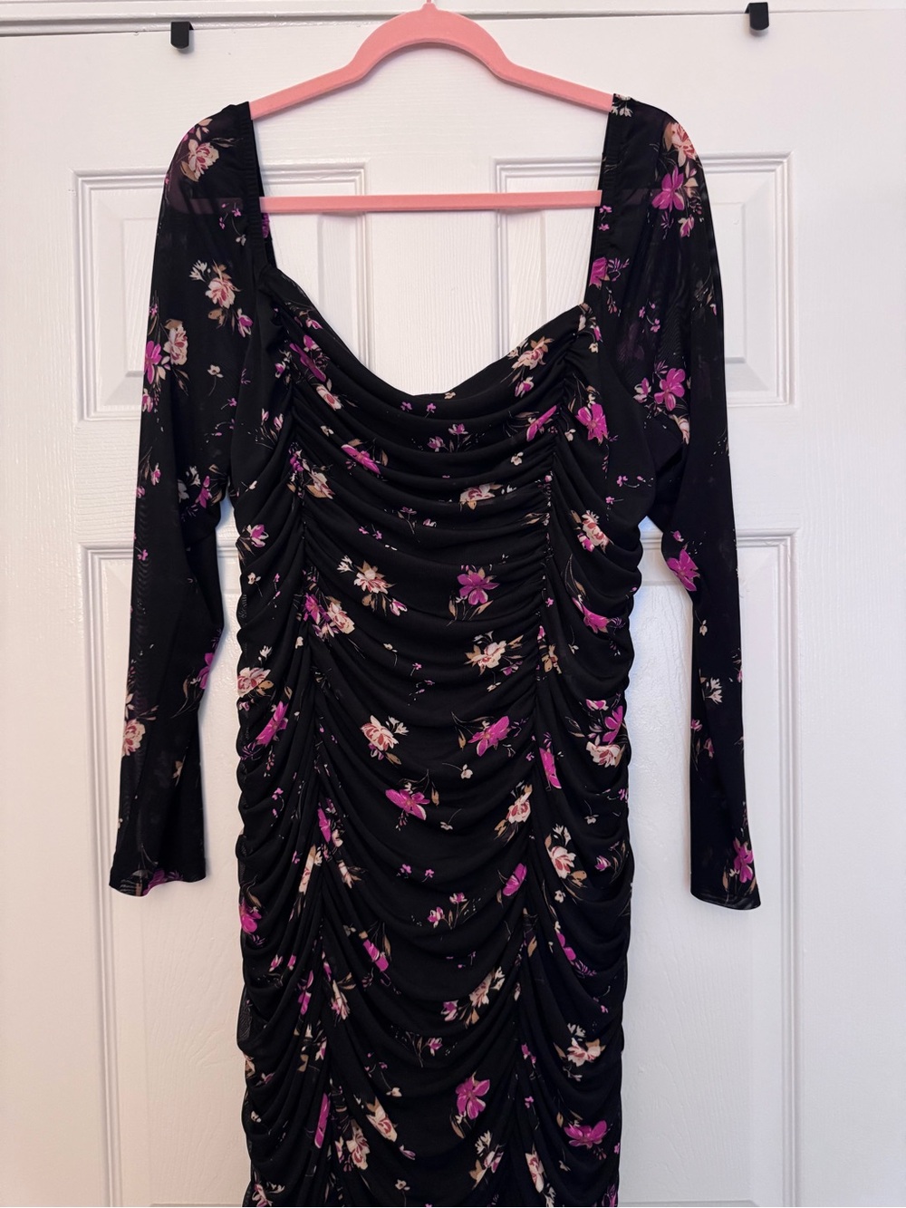 Leith Black Dress with Pink and Cream Floral Accents
